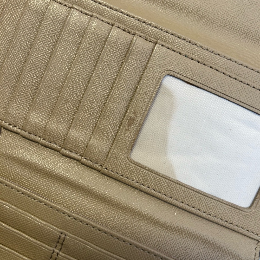 Coach Taupe Leather Flap Wallet Brass Turn Lock Long Bifold Neutral - Picture 4 of 7